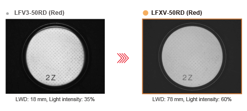 left:LFV3-50RD (Red) LWD: 18 mm, Light intensity: 35% / right:LFXV-50RD (Red) LWD: 78 mm, Light intensity: 60%